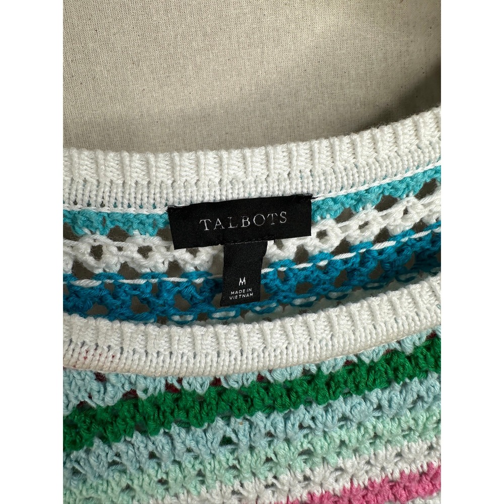 Talbots Sweater Vest Crochet Crewneck Pullover Rainbow Stripe Womens Sz Medium - Picture 4 of 8
